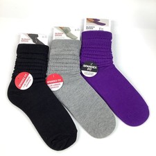 3 pk Slouch Socks Women  s Purple, Black, Heather, Size 9-11 Longer Scrunches