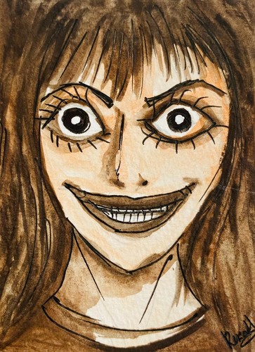 Original ACEO Creepy Doll Watercolor Painting Halloween Horror Mini Art Card New