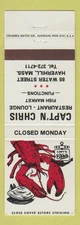 Matchbook Cover - Captain Chris Restaurant Haverhill MA