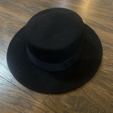 Classic Wide Brim Fedora Hat Unisex Felt Panama Hat with Band Dress Hats Black