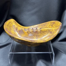 Vintage Ceramic Table Ashtray Brown Yellow 6.5" long, Hand Made and Painted