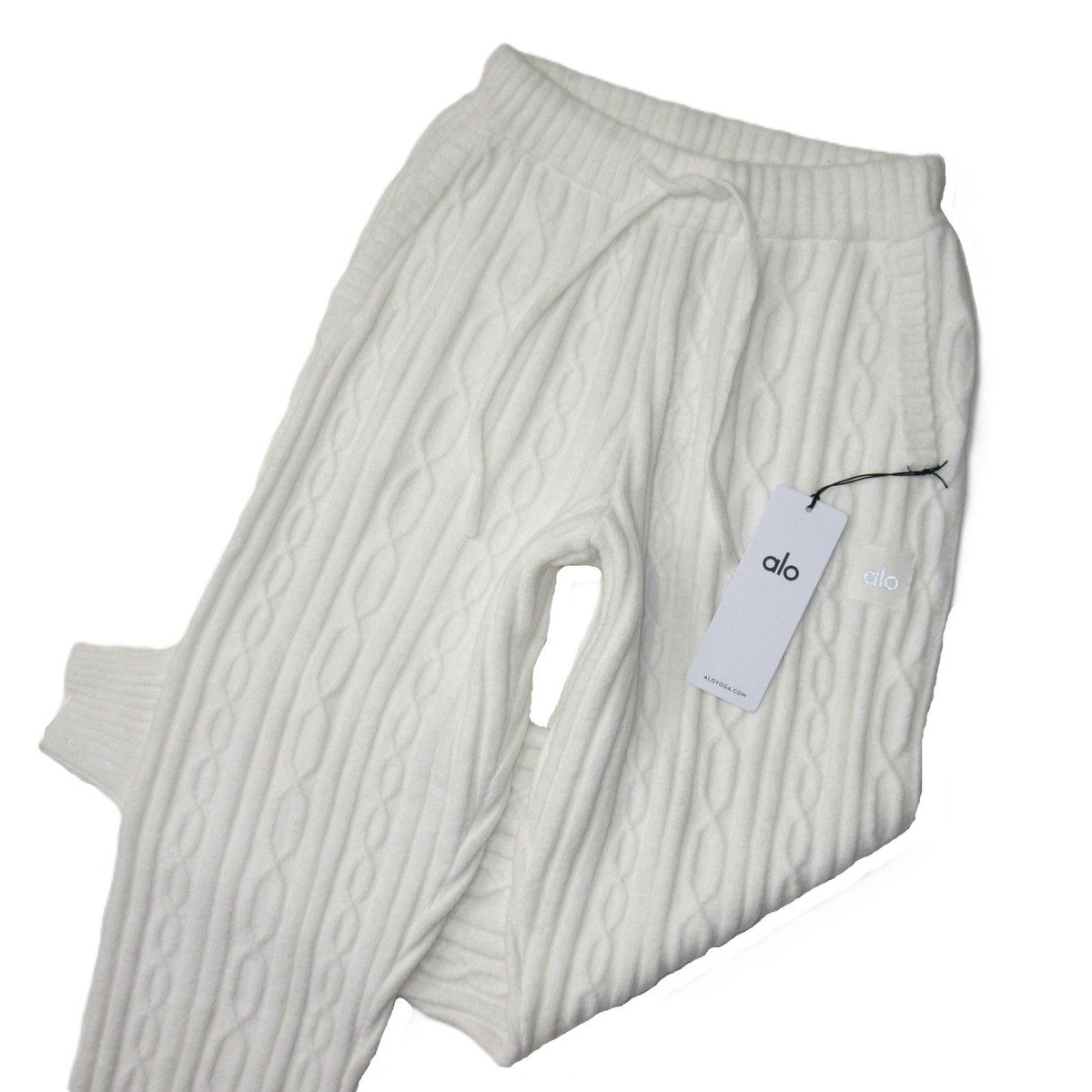 NWT Alo Yoga Cable Knit Winter Bliss Pant in Ivory Sweater Pants
