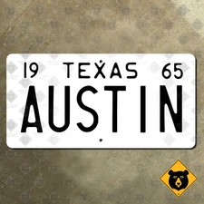 Texas AUSTIN 1965 license plate replica sign road highway plaque decor 16x8