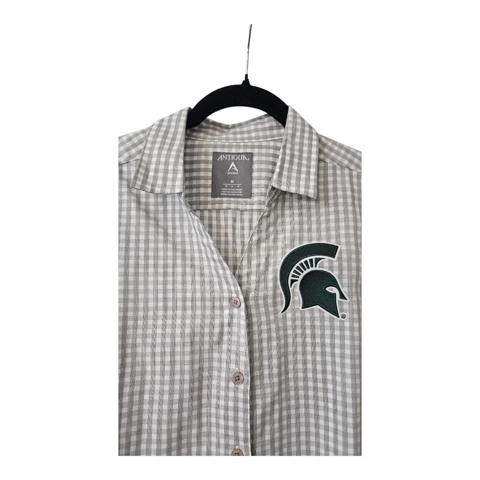 Michigan State Spartans Womens Medium Shirt Button-Up Grey White - Image 3 of 4