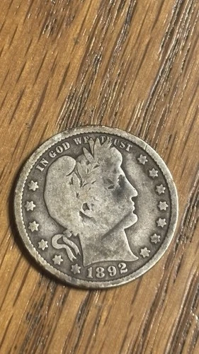 1892 BARBER QUARTER DOLLAR