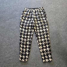 J Crew Pants Womens Size 00 Black Tan Silk Houndstooth Tapered Pull On Career 