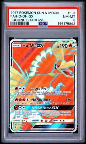 2017 POKEMON SUN & MOON BURNING SHADOWS #131 FULL ART/HO-OH GX PSA 8