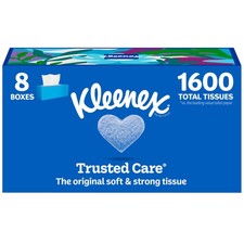 Kleenex Trusted Care Facial Tissues, 8 Flat 200 Tissues Pack of 8 , White