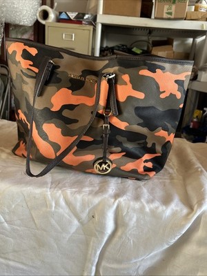 Michael Kors Jet Set Orange Camouflage Extra Large Purse Tote Bag Nice