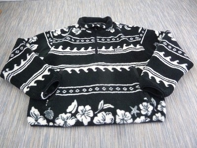 Rip Curl Fleecepullover Damen Größe Large schwarz weiß gemustert Viertelreißverschluss Blumenmuster