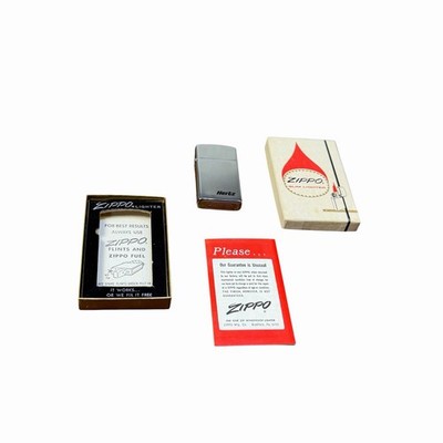 Vintage NOS Zippo Slim Fliptop Lighter Hertz Unused In The Box NEW