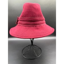 Vintage Burgundy Felt Fedora Hat Womens Size 6 3/4 53.5cm Ribbon Bow Dress Hat