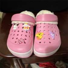 Pink Hello Kitty Cartoon Clog Slippers Faux Fur Lined Girls Size 5/36