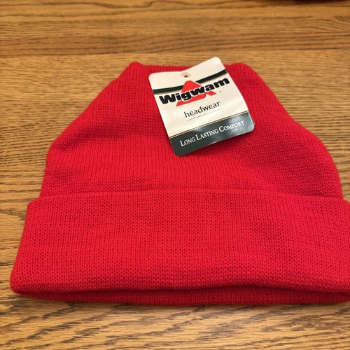 NWT Wigwam Beanie, Wigwam Toboggan Hat, Watch Hat, Red, Frost, Made In USA