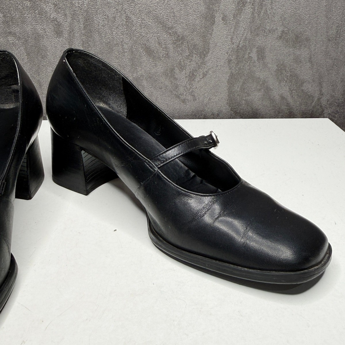 Casanova Mary Jane Pumps Womens 6.5 Blk Leather Square Toe Block Heel 90s Style View 5
