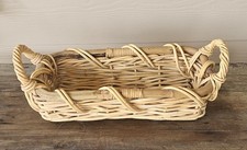 Vintage Woven Wicker Handled Rectangular Decorative Basket