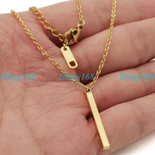 18K Gold Filled Hypo-allergenic Necklace 16.5~18" Chain+1" Short Bar Pendant Z5M