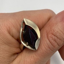 Vintage 875 Silver Aventurine Ring with 14k Gold Accent Size 8.25