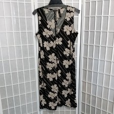 Indeed Women's Floral Black and Cream Sleeveless Dress Large 12-14