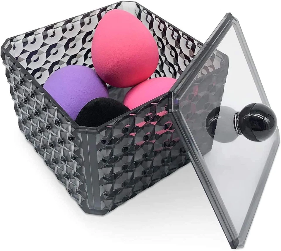 Contenitore in Acrilico per Dischetti Di Ovatta E Cosmetici, Con Coperchio, Riut - Immagine 4 di 4