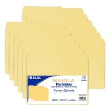 BAZIC Manila File Folder 1/3 Cut Letter Size, Left Right 1-Pack, 12-count