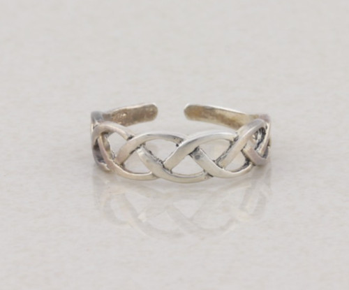 Sterling Silver Weaved Braided Toe Ring Size 3 Adjustable