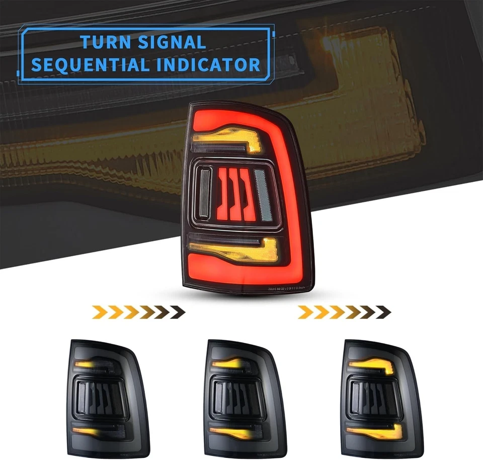 For 2009-2018 Dodge Ram 1500 2500 3500 LED Tail Lights Clear w/ Animation Pair - Image 3 of 4