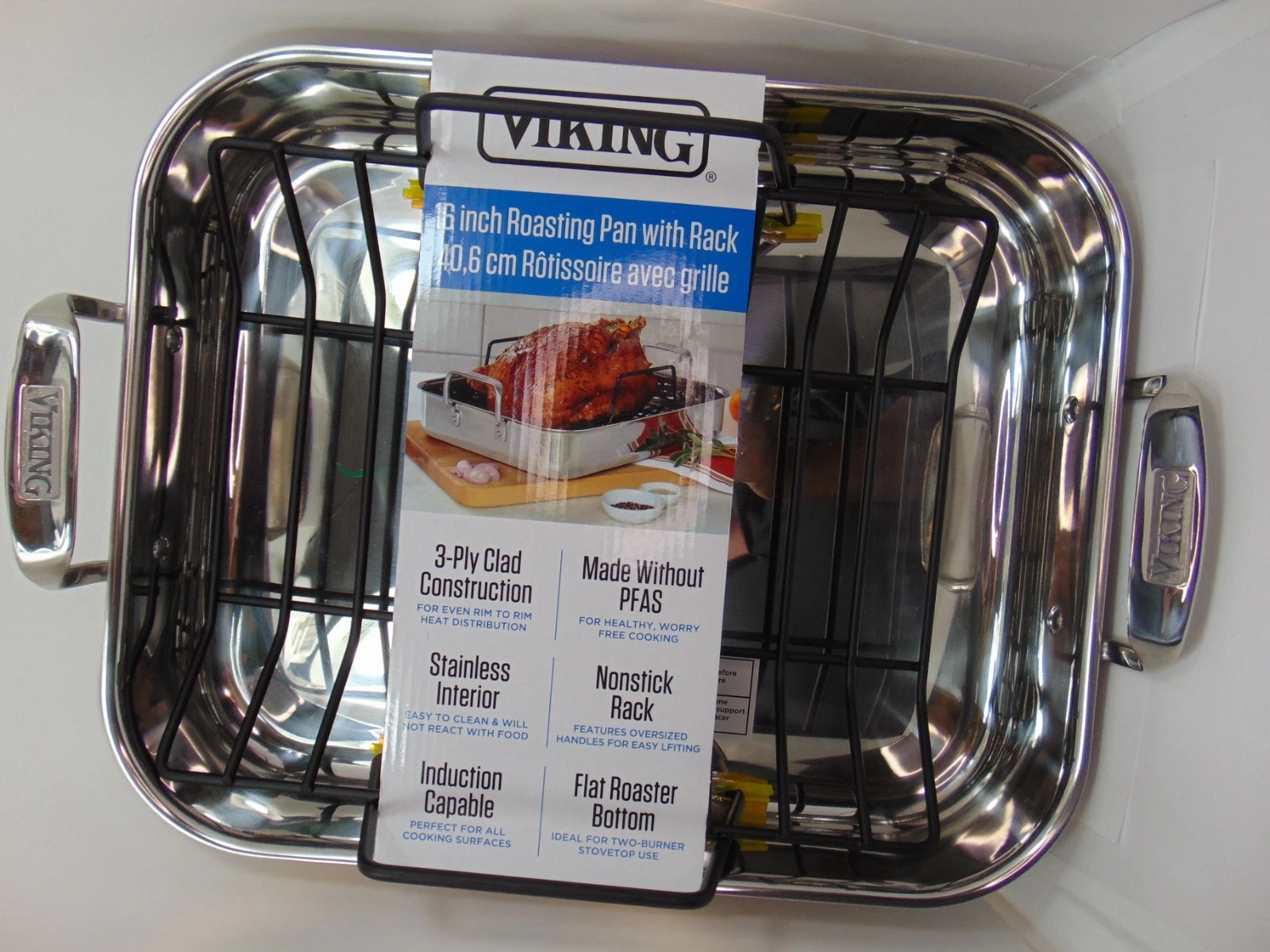 Stainless Steel Roasting Pan with Non-Stick Rack, 16x13 Inch, Oven Safe
