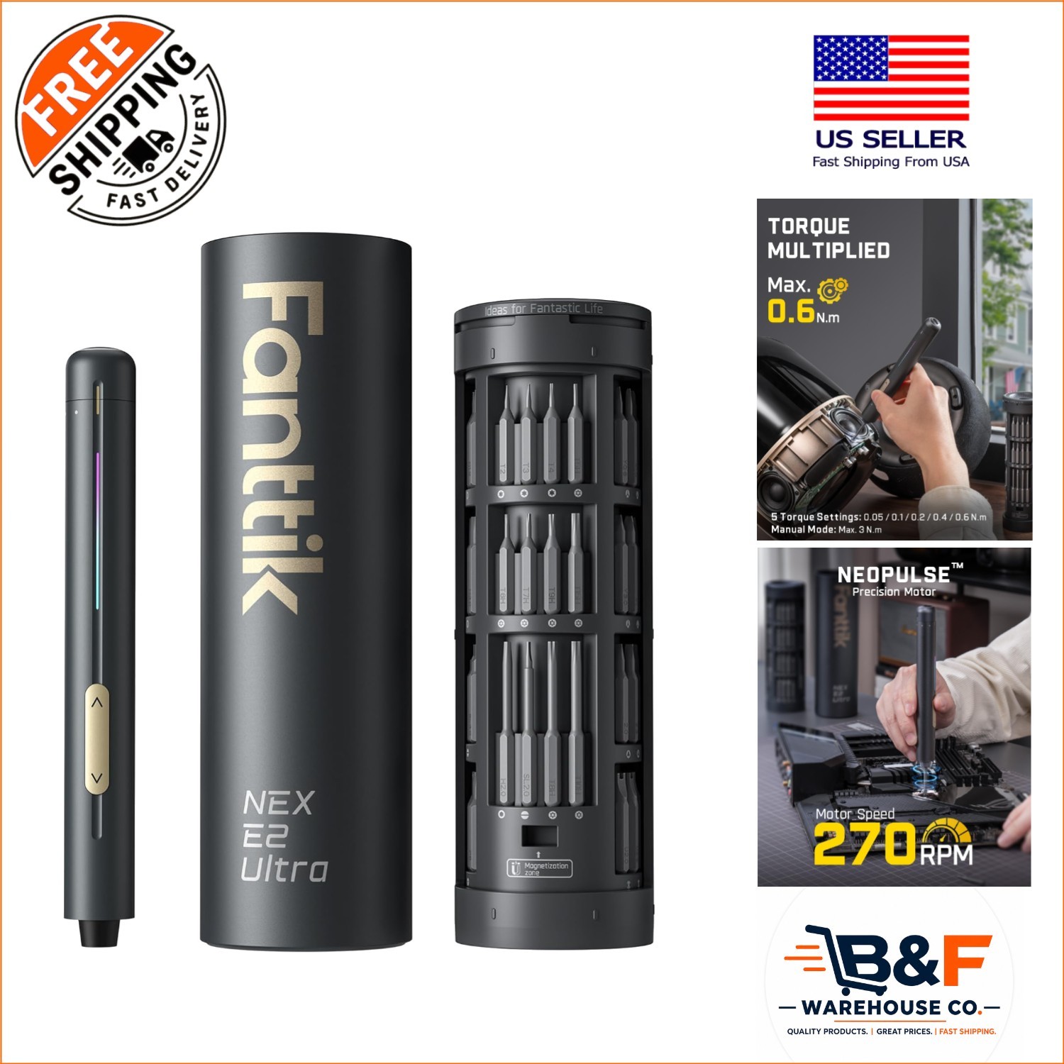 Smart E2 Ultra Mini Electric Screwdriver with Torque Settings & Magnetic Storage