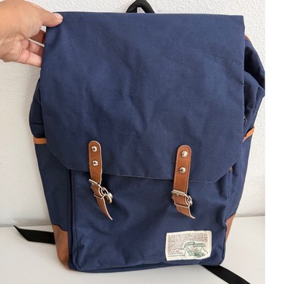 Explore Outdoor Adventure Navy Blue Canvas Backpack Vintage Style Rucksack Korea
