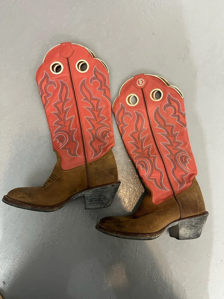 Botas de Vaquero Vintage Tony Lama Buckaroo Rosa y Marrón Altas Bordadas Talla 7B Foto 2 de 4