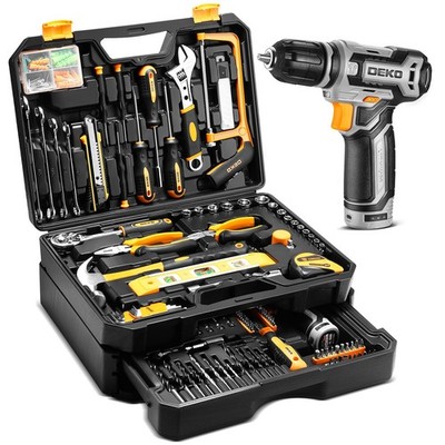 Tool Kit Box Drill Set：DEKOPRO Home Mechanic Toolbox with 12V