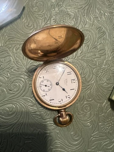 Antique Waltham USA Gold plated Pocket Watch with MOON  Dennison Case, working