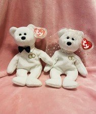 Ty Beanie Babies Mr.  Mrs. Wedding Bears White Plush with Tags