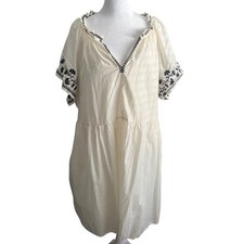 NWOT Old Navy XXL White Cotton Gauze Embroidered Boho Tiered Mini Dress Pockets