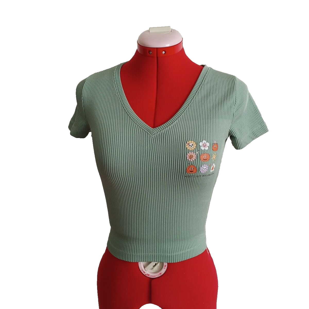 HOLLISTER Halloween Baby Tee Crop Top XXS (00) Ribbed Knit Sage V