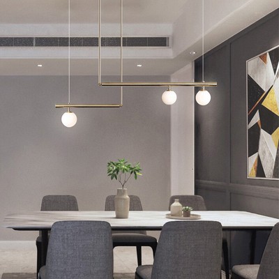 Modern 3-Light Linear Bubble Chandelier Glass Ball Ceiling Pendant Gold Lamp