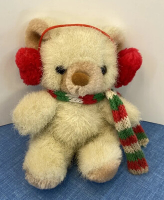 Russ Berrie TUFF TEDDY Caress Soft Pet 6'' Plush Holiday Scarf Bear preowned