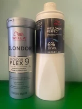 2 Wella Blondor Plex 9 Powder Lightener & Wella Creme Developer (Choose Yours)