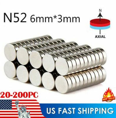 20/50/100/200PC N52 6mm x 3mm 1/4''x1/8'' Strong Disc Rare Earth Neodymium Magnet