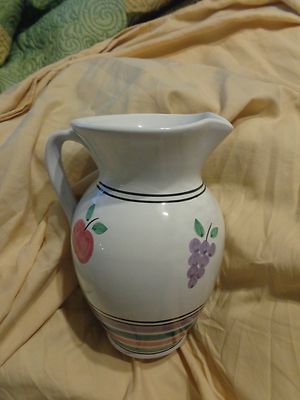 Ceramic Water Pitcher White with Apples, Pears, Grapes, Cherries