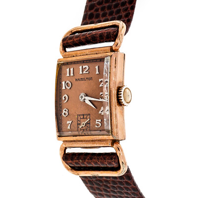 Art Deco 1940 Pink Gold Filled Hamilton Wrist Watch Fancy Lugs