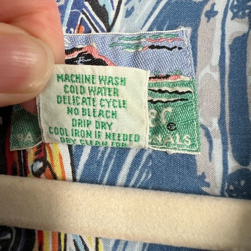 Camicia hawaiana vintage Reyn Spooner uomo XL blu stampa auto rayon filato casual - Foto 8 di 11