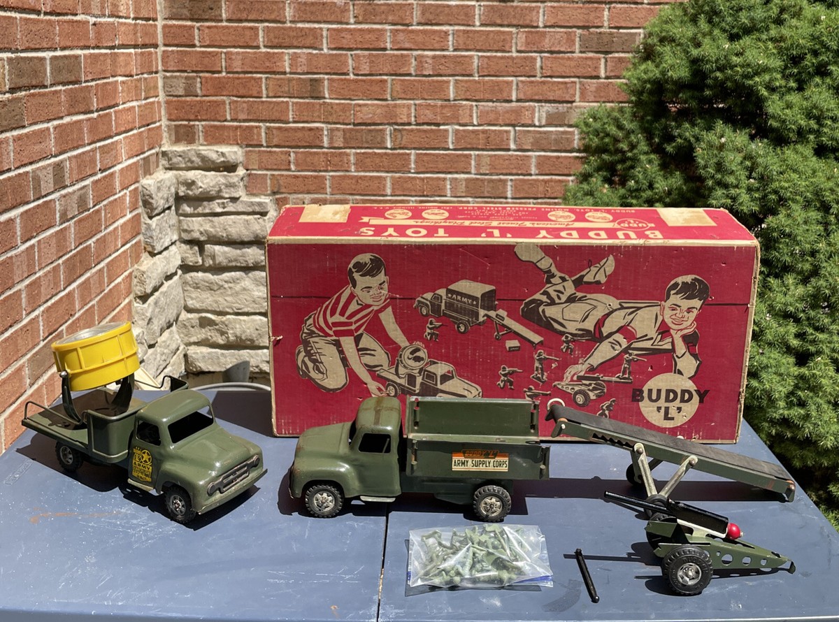 VINTAGE BUDDY L COMBINATION ARMY TRUCK Collectible SET IN