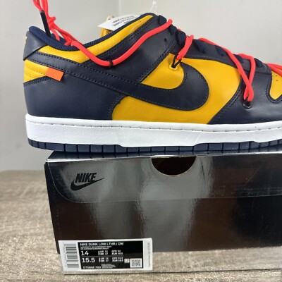 Nike Dunk Low x OFF-WHITE University Gold Size 14 Michigan 
