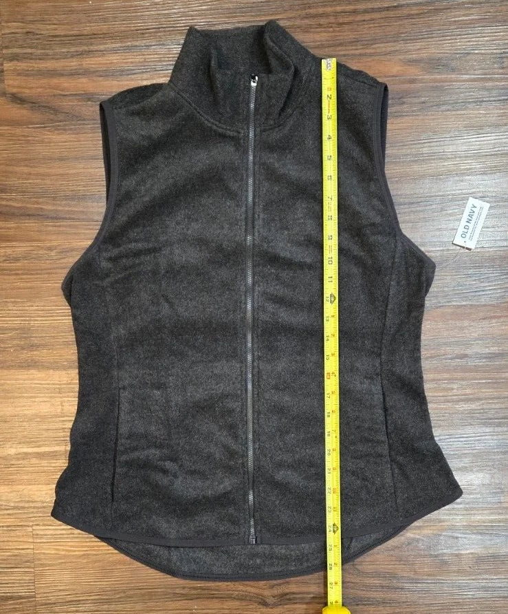Old Navy Black Fleece Zip Up Slim Sleeveless Vest Women's Size Large - Image 2 of 4