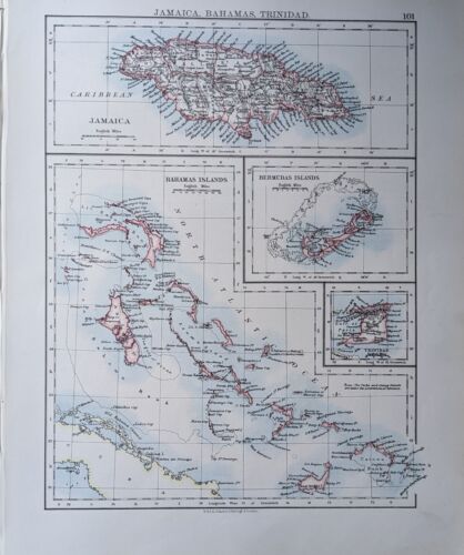 1897 Antik Landkarte Jamaika Bahamas Trinidad - Bild 1 von 1