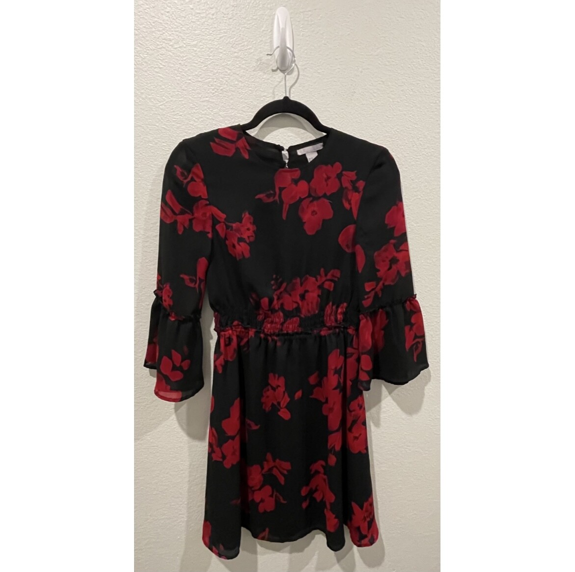 black and red floral mini dress Sara Floral Lace Trim Dress