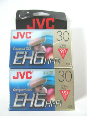 JVC 90 Minutes Comact VHS 2 Pack EHG Hi-Fi TC-30 NIB Sealed Blank Tapes B