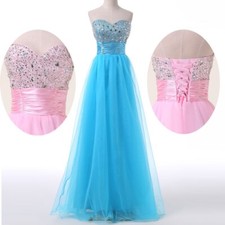 Aqua Crystal Applique Ball Gown Corset Back Prom Bridesmaid Dress, Size 6 -24542